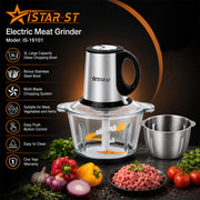 iStar-ST 3L Electric Food Chopper & Meat Grinder with Glass and Stainless Steel Bowls
