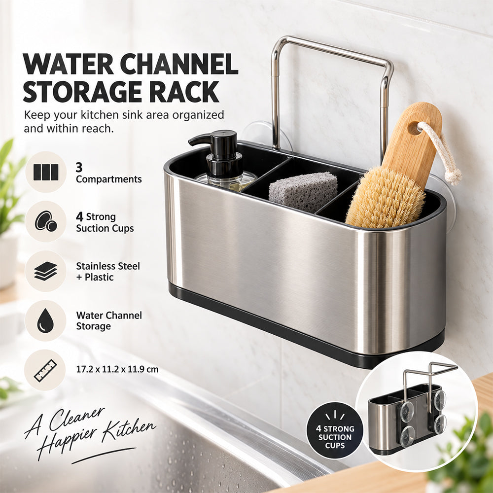 3-Compartment Cleaning Storage Rack with Suction Cups - 17.2cm