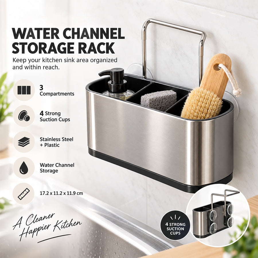 3-Compartment Cleaning Storage Rack with Suction Cups - 17.2cm