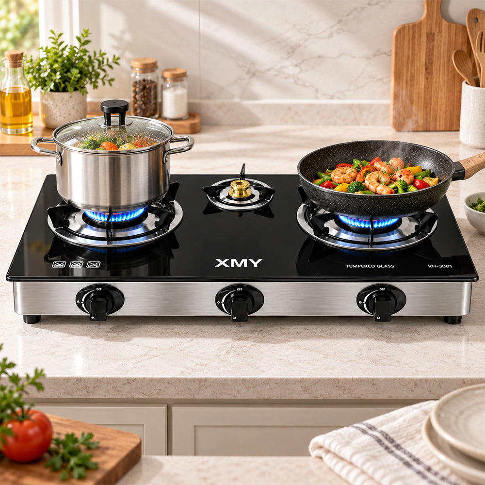 Aruif 3-Burner Tempered Glass Gas Stove