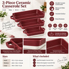 3-Piece Rectangular Ceramic Casserole Bakeware Set