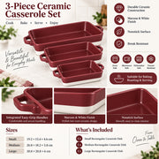 3-Piece Rectangular Ceramic Casserole Bakeware Set