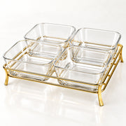 5-Piece Glass Serving Bowl Set with Metal Stand - 280ml