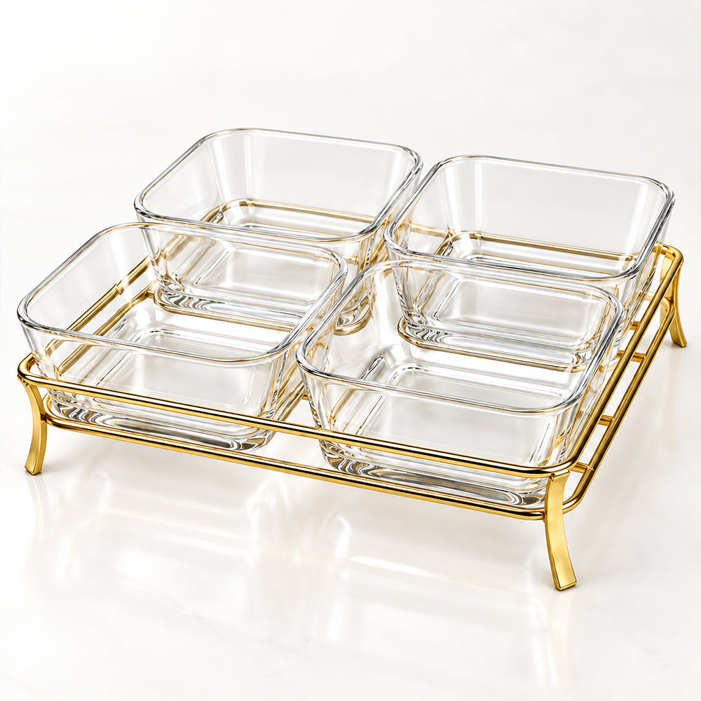 5-Piece Glass Serving Bowl Set with Metal Stand - 280ml