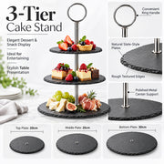 3-Tier Black Stoneware Cake & Dessert Stand - 30cm