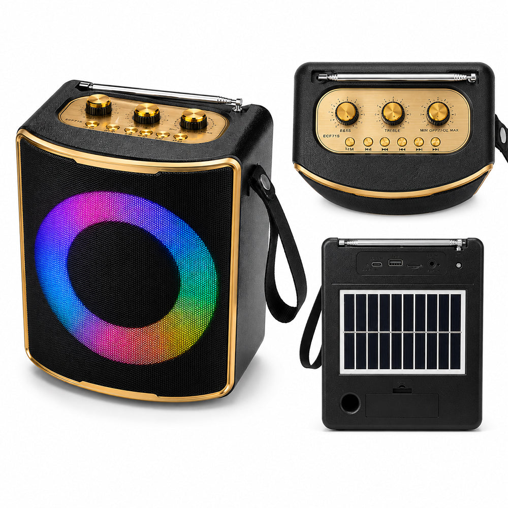 Solar Rechargeable Bluetooth Speaker with RGB Light & FM Radio