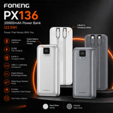 FONENG 20000mAh 22.5W Fast Charging Power Bank with 2 Built-In Cables