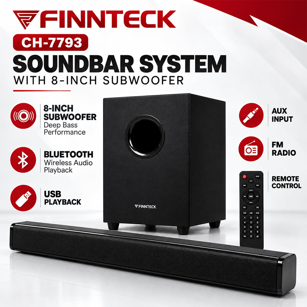 Finnteck Wireless Bluetooth Soundbar with Subwoofer