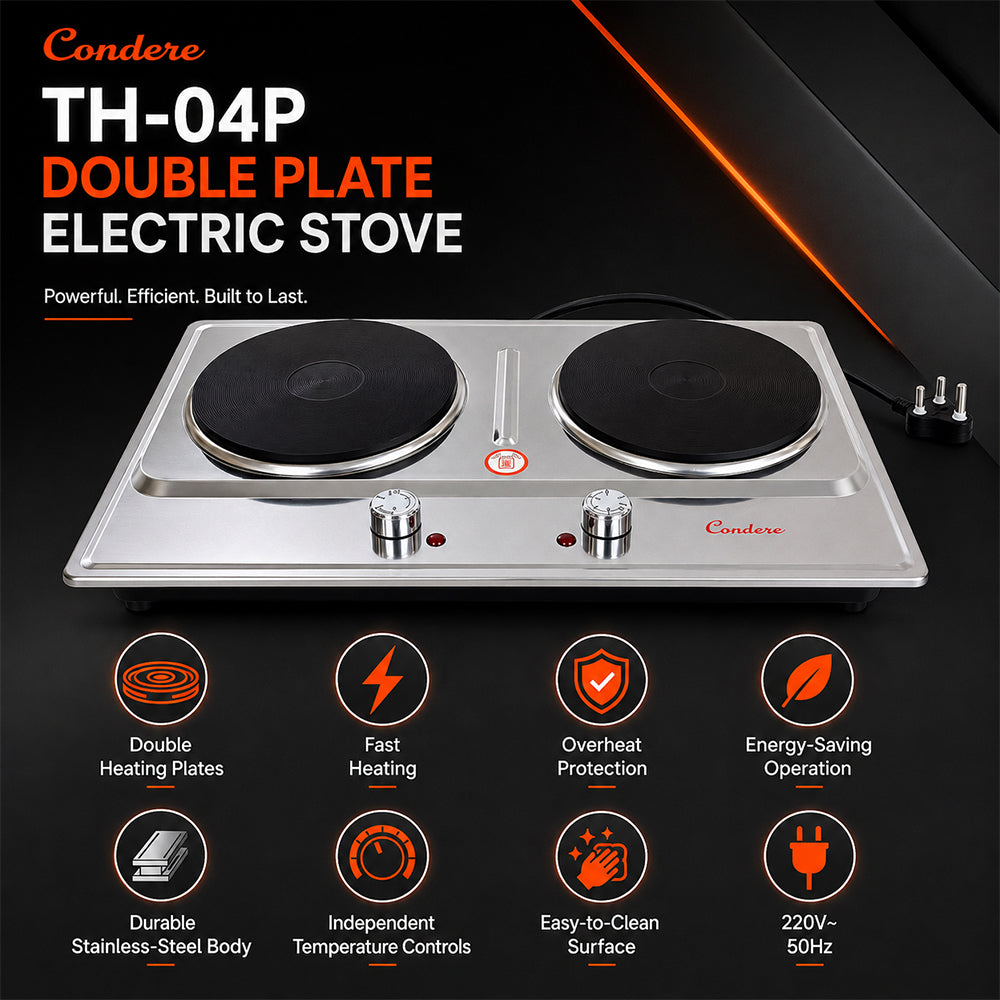 Condere Double Hot Plate Electric Stove with Adjustable Heat Controls