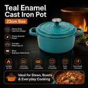 Condere 22cm Teal Enamel Cast Iron Pot with Lid