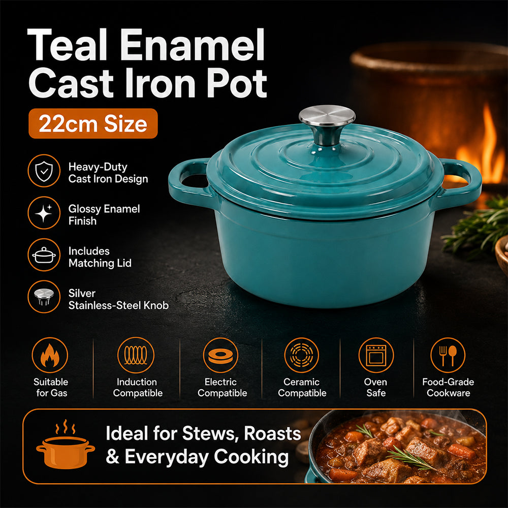 Condere 22cm Teal Enamel Cast Iron Pot with Lid