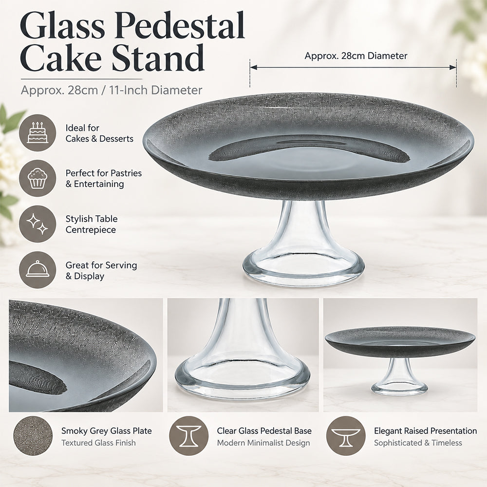 Smoky Grey Glass Pedestal Cake Stand - 28cm
