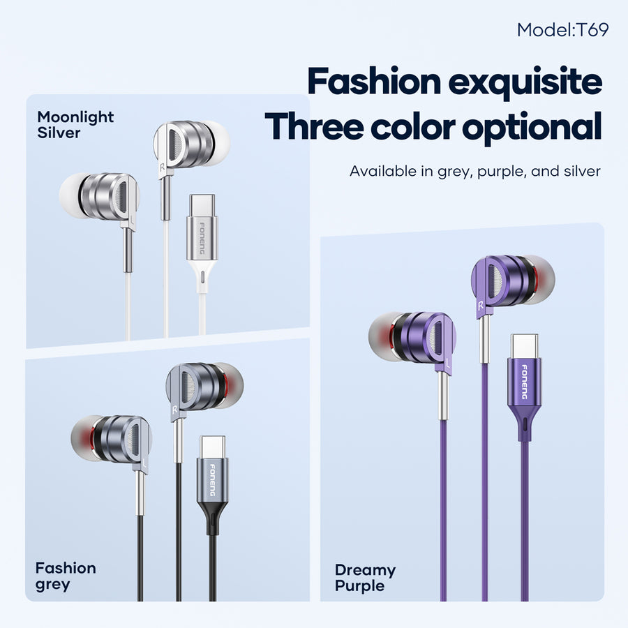 FONENG T66 Half In-Ear Wired Earphones with Microphone