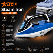 iStar 2200W Steam Iron with Stainless Steel Soleplate - Blue & Black