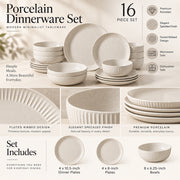 16-Piece Ivory Speckled Porcelain Dinnerware
