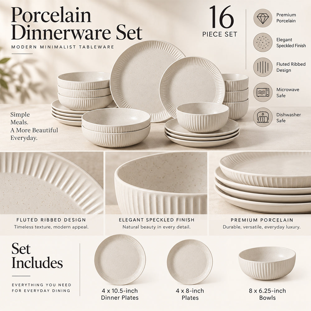 16-Piece Ivory Speckled Porcelain Dinnerware