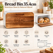 Stainless Steel Bread Bin with Wooden Lid 35.4cm