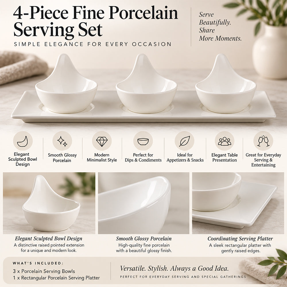 4-Piece White Porcelain Condiment Serving Set