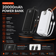 FONENG 20000mAh 22.5W Fast Charging Power Bank with 3 Built-In Cables