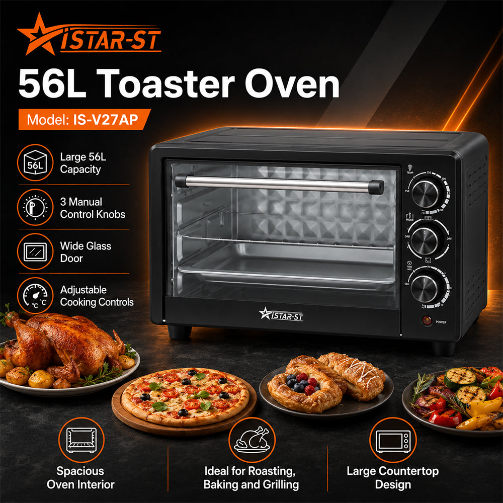 iStar-ST 56L Toaster Oven with Adjustable Temperature Control - Black