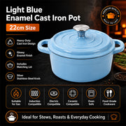 Condere 22cm Light Blue Enamel Cast Iron Pot with Lid