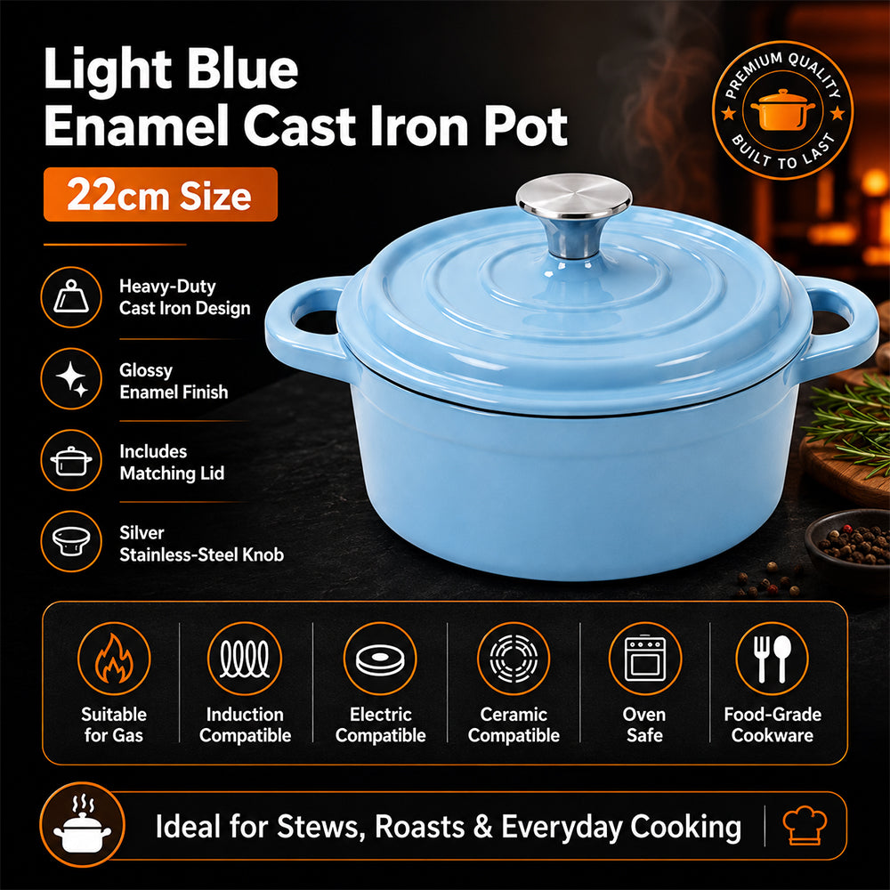 Condere 22cm Light Blue Enamel Cast Iron Pot with Lid
