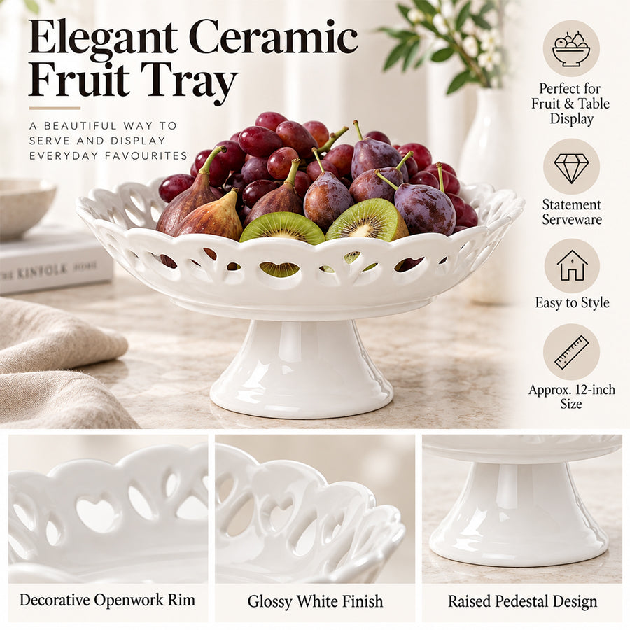 White Porcelain Pedestal Fruit Tray - 12 Inch