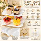 2-Tier Opal Glass Dessert Serving Stand with Gold Rim - 12 Inch