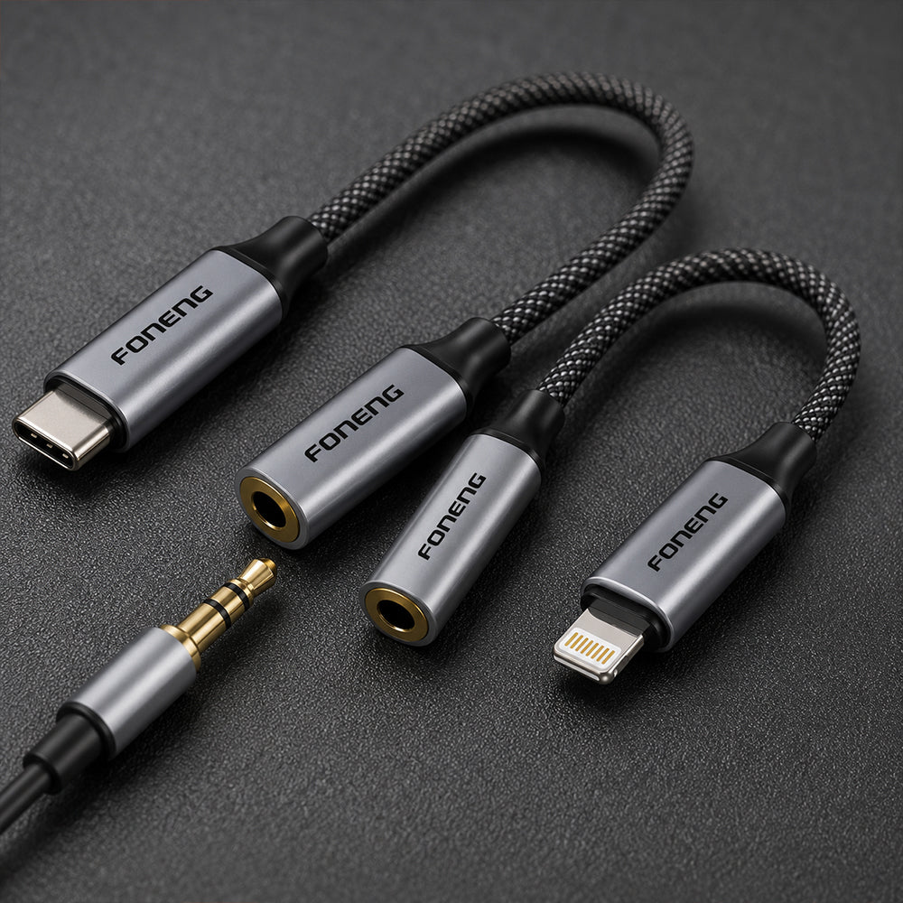FONENG 3.5mm Female Audio Adapter Cable – Type-C / Lightning