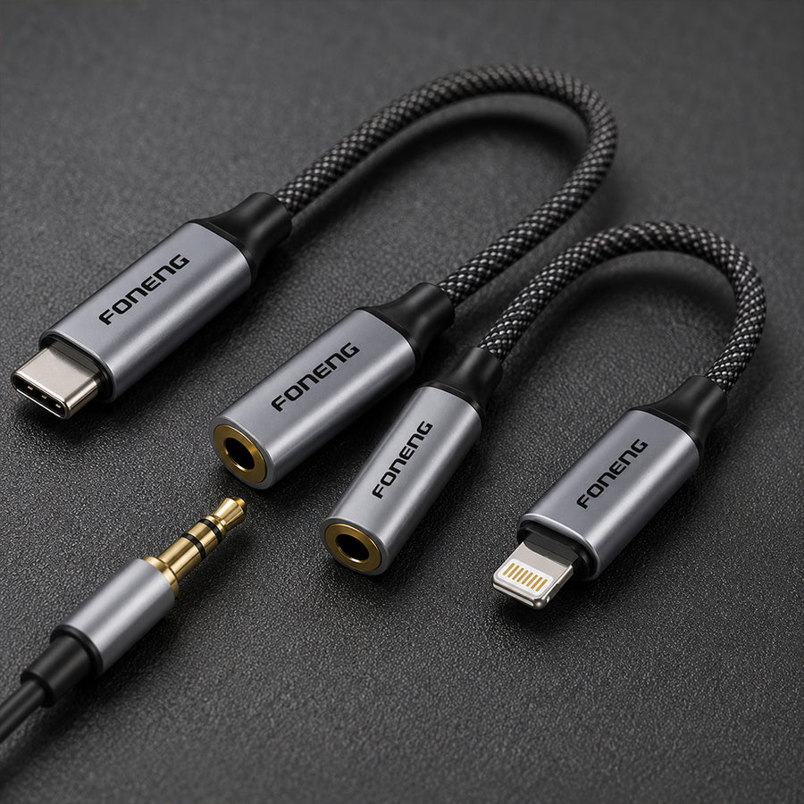 FONENG 3.5mm Female Audio Adapter Cable – Type-C / Lightning