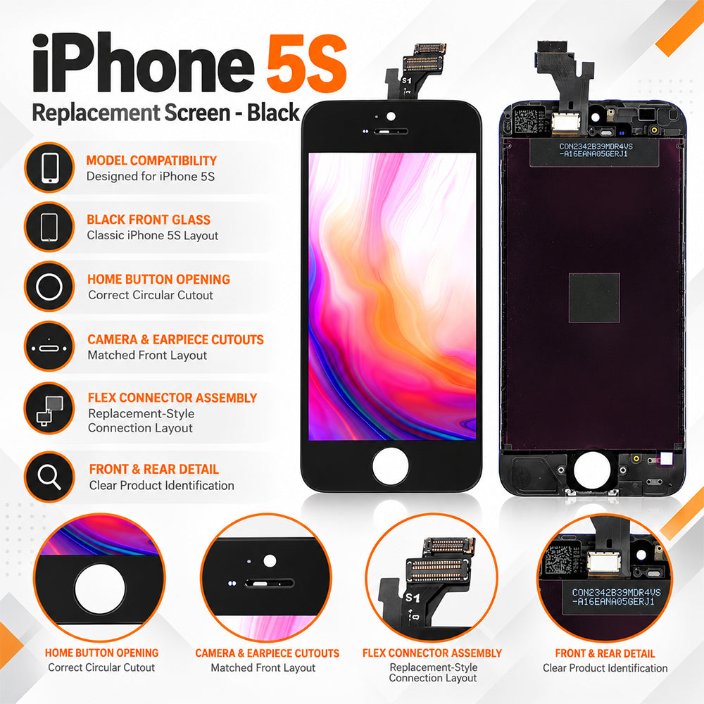 Replacement LCD Screen & Digitizer for iPhone 5s - Black & White