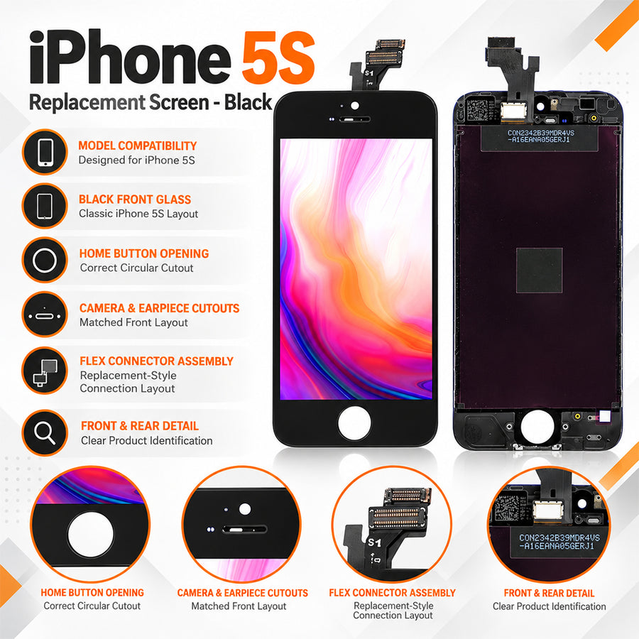 Replacement LCD Screen & Digitizer for iPhone 5s - Black & White