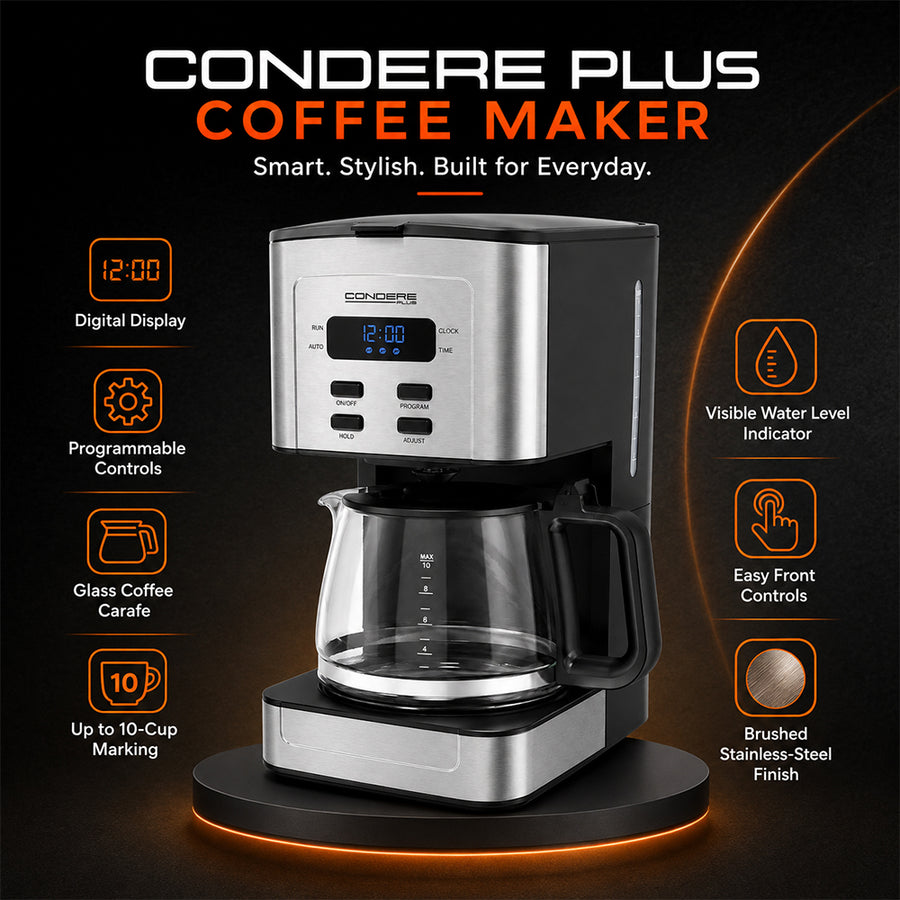 Condere 1.2L Programmable Coffee Maker with Digital LED Display