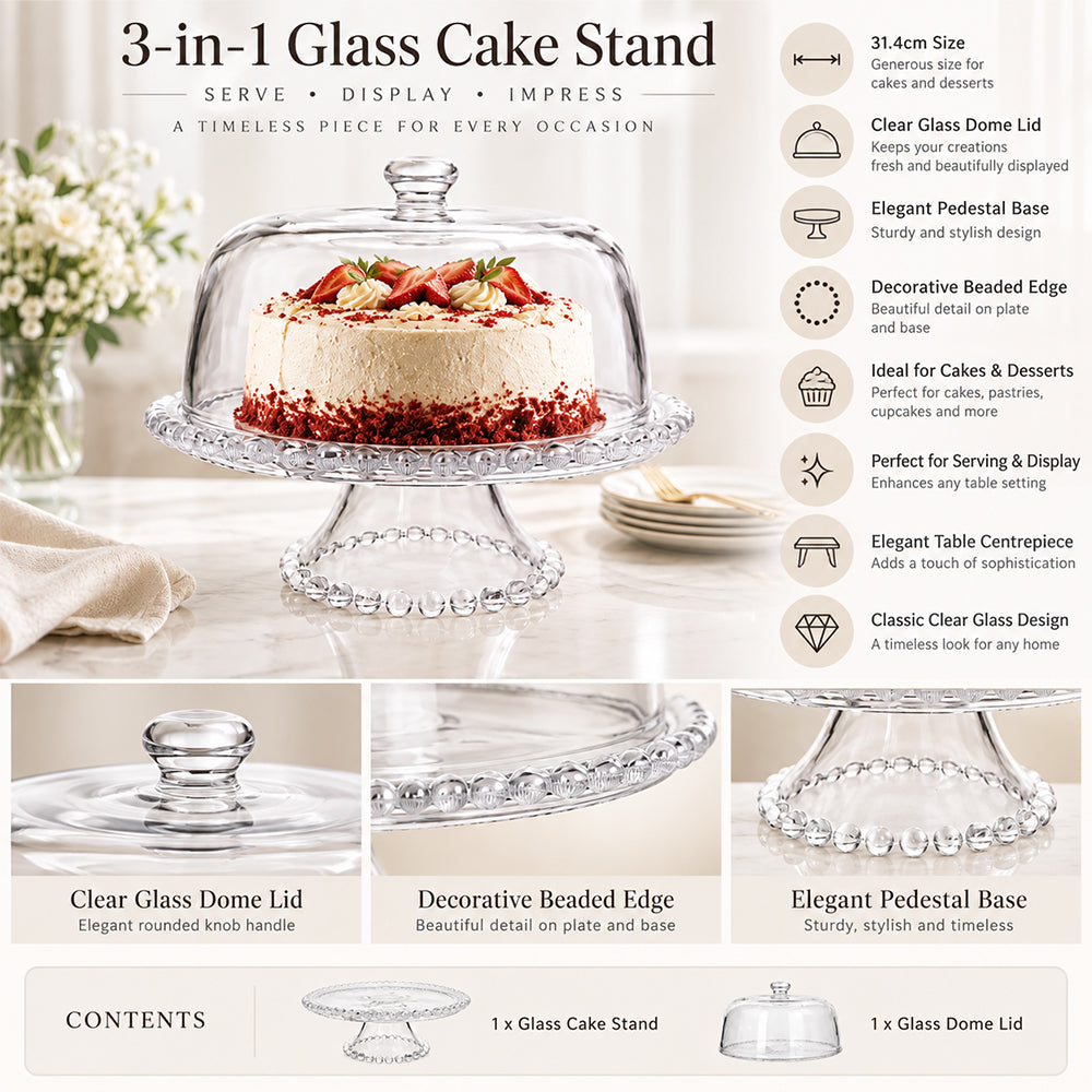 Glass Cake Stand with Dome - 31.4cm