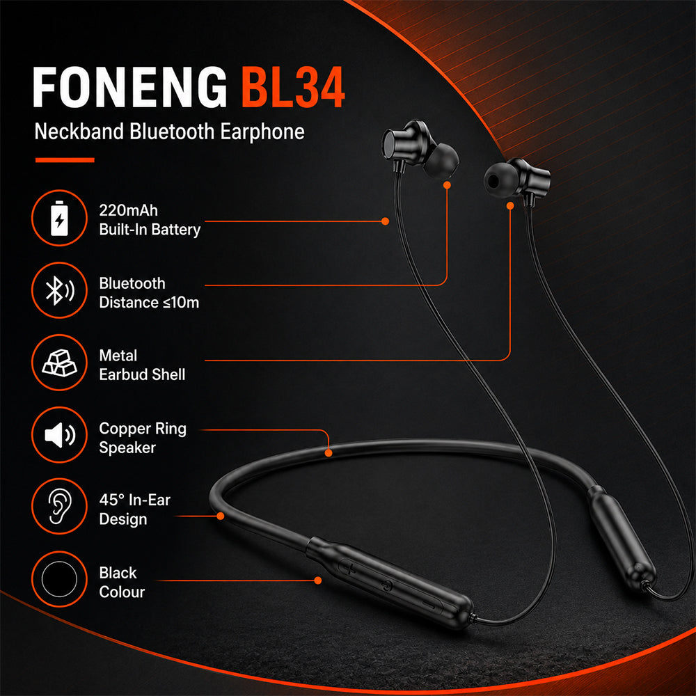 FONENG BL34 Metal Neckband Bluetooth Earphones