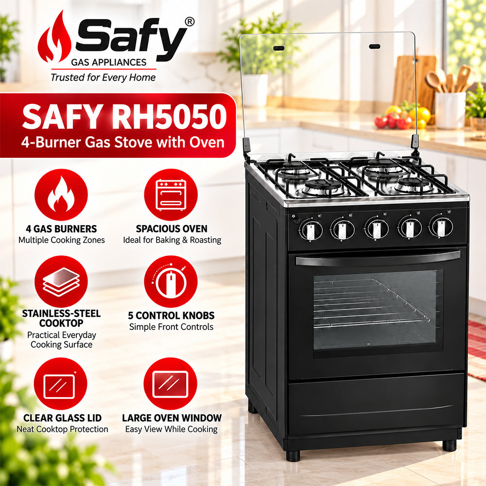 Safy 4-Burner Freestanding Gas Stove with Oven