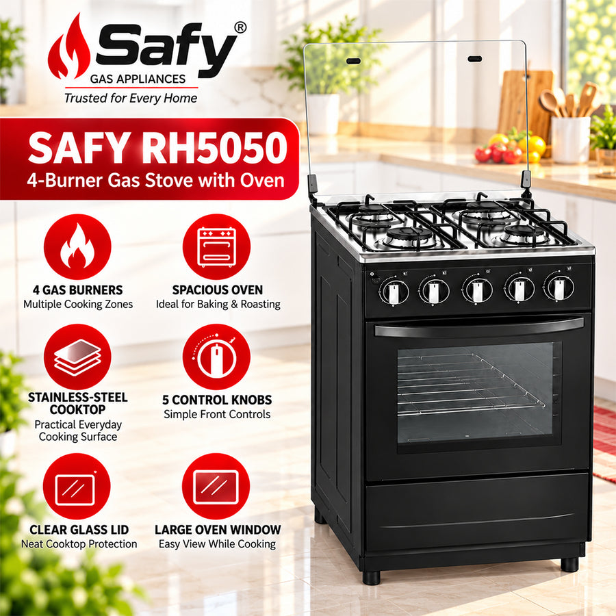 Safy 4-Burner Freestanding Gas Stove with Oven