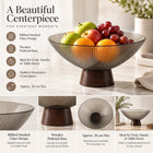 Ribbed Glass Fruit Bowl with Wooden Pedestal - 26cm