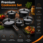 10 Pieces Premium Speckled Non-Stick Cookware Set with Glass Lids - Black
