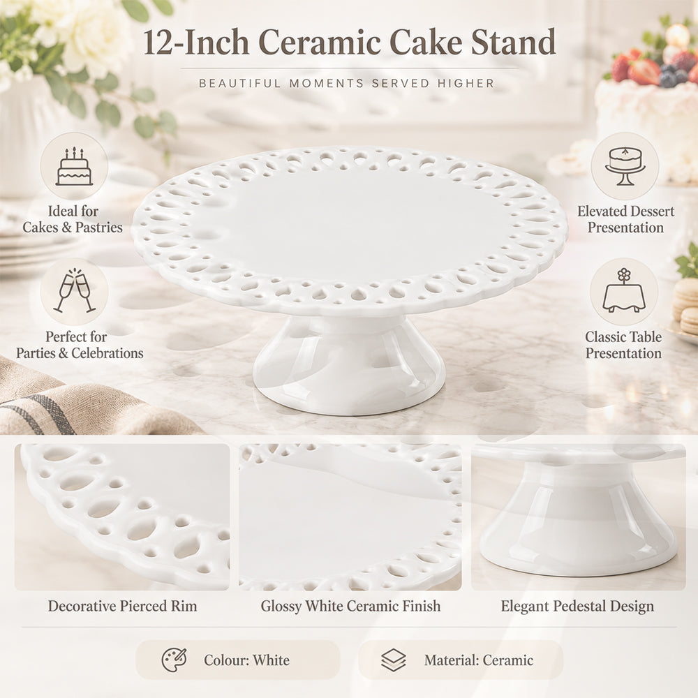White Porcelain Pedestal Cake Stand - 12 Inch