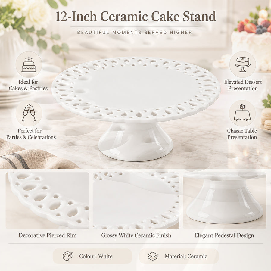 White Porcelain Pedestal Cake Stand - 12 Inch