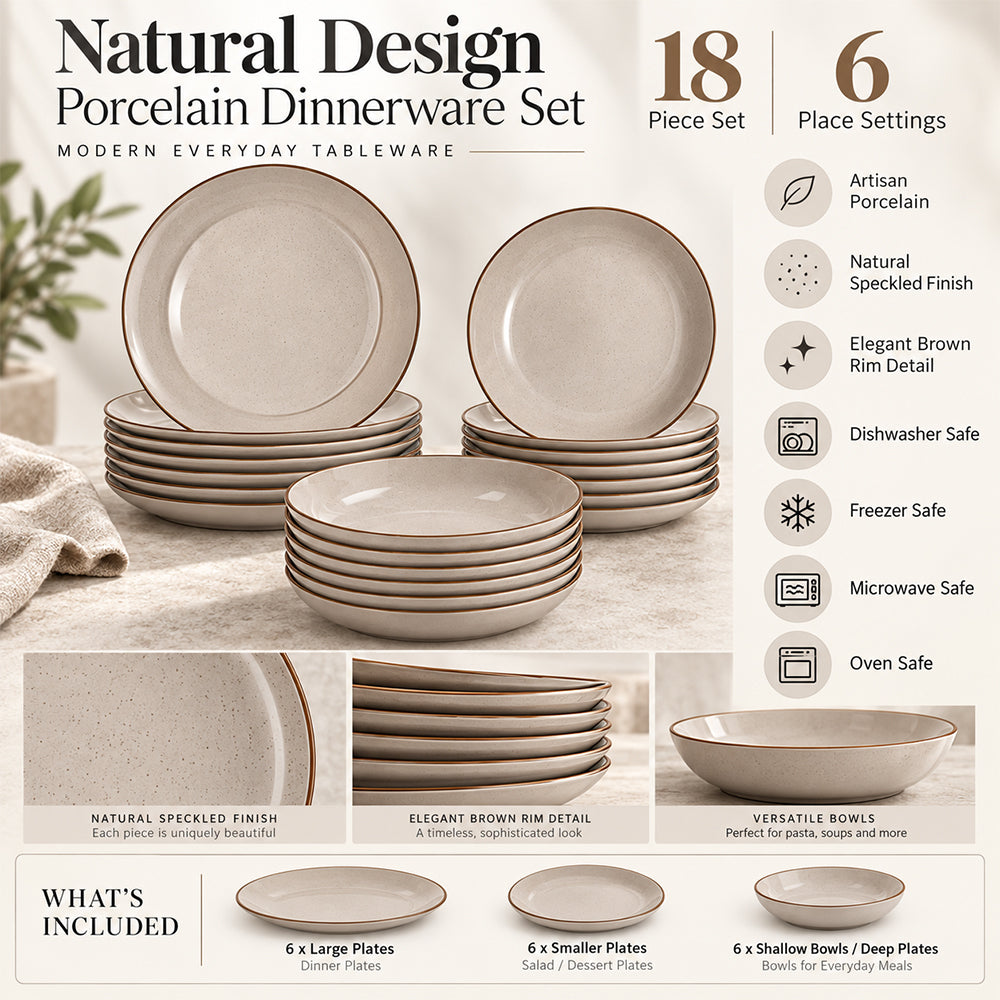 18-Piece Natural Speckled Porcelain Dinnerware Set