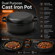 Condere 26cm Dual Purpose Cast Iron Pot with Shallow Pan Lid