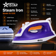 iStar 1600W Steam Iron with Non-Stick Soleplate & Burst Steam - Purple & White