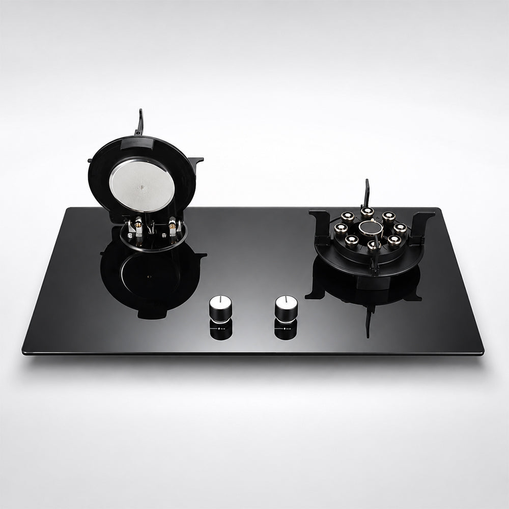 XMY 2-Burner Tempered Glass Built-In LPG Gas Hob - Black