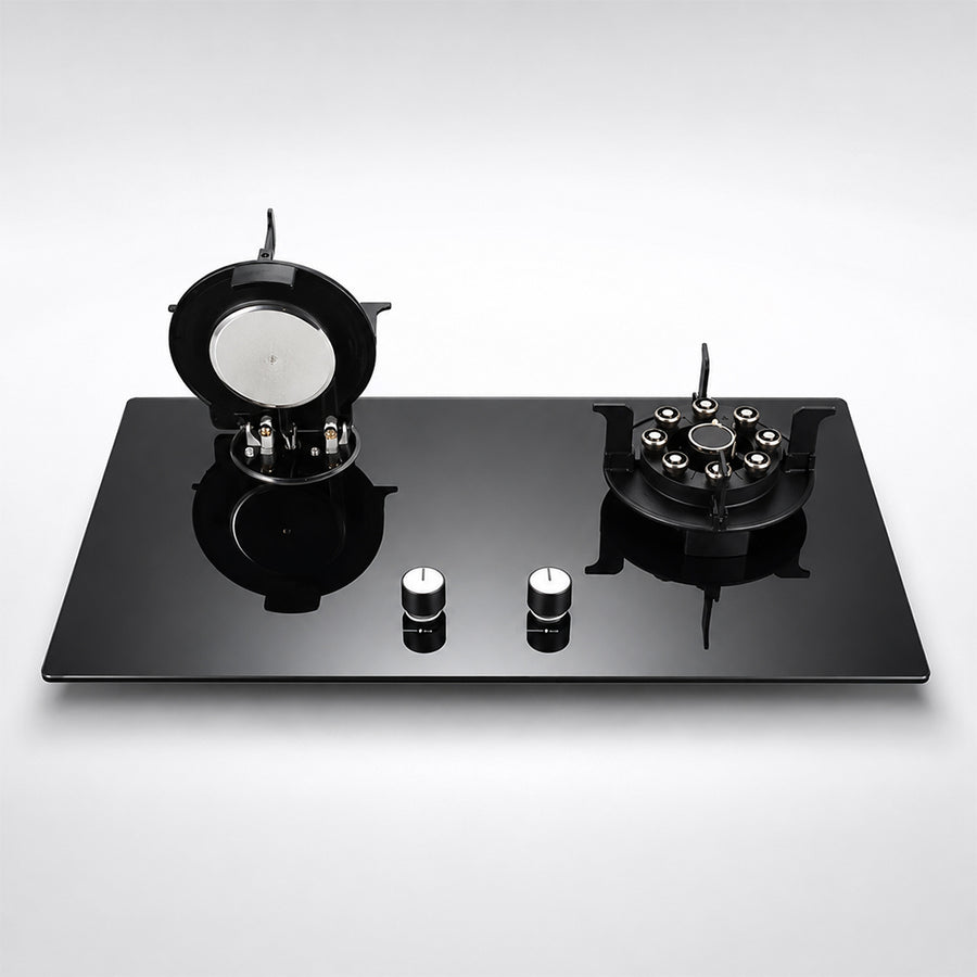 XMY 2-Burner Tempered Glass Built-In LPG Gas Hob - Black