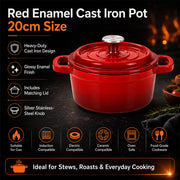 Condere 20cm Red Enamel Cast Iron Pot with Lid