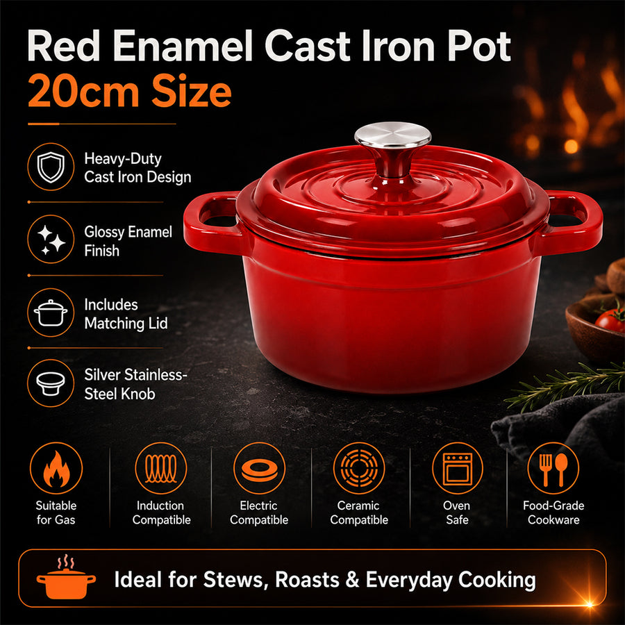 Condere 20cm Red Enamel Cast Iron Pot with Lid