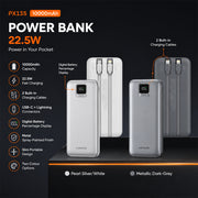 FONENG 10000mAh 22.5W Fast Charging Power Bank with 2 Built-In Cables