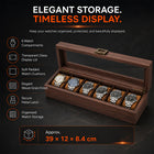 6-Slot Wooden Watch Storage Box with Glass Display Lid